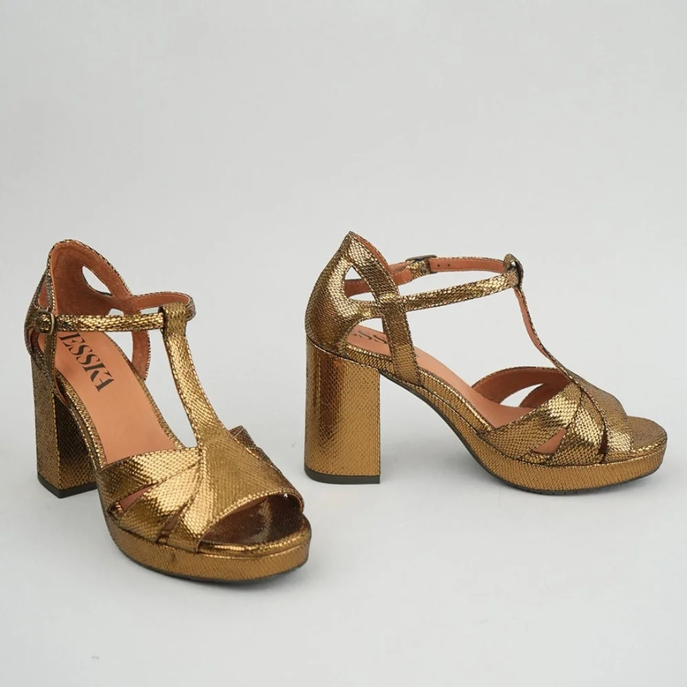 Esska Valerie Gold Heel Strappy Sandal - 39 - Picture 1 of 10